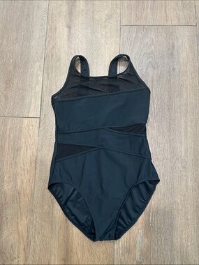 Women’s Black One-Piece Swimwear with Mesh Insets